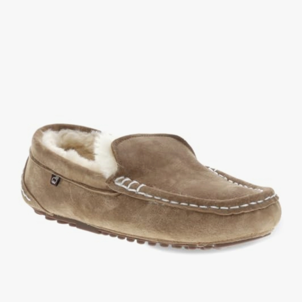 Lamo Tan Suede Moccasin Slippers 5 Wide(6)